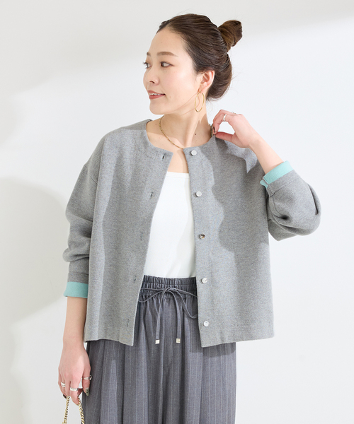 B.C STOCK(ベーセーストック)の「手洗い可 / 配色ニットカーディガン(カーディガン/ボレロ・レディース・ネイビー/ホワイト/ライトグレー・FREE)」の7枚目の写真