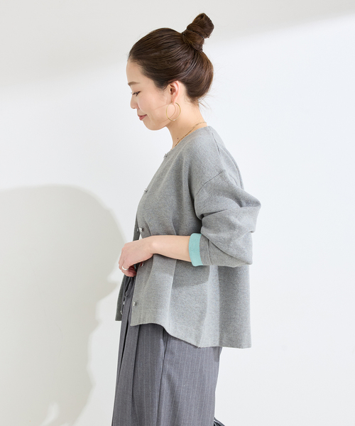 B.C STOCK(ベーセーストック)の「手洗い可 / 配色ニットカーディガン(カーディガン/ボレロ・レディース・ネイビー/ホワイト/ライトグレー・FREE)」の8枚目の写真