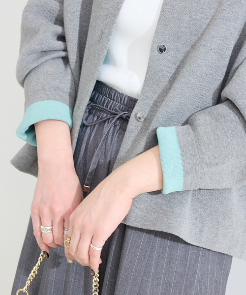 B.C STOCK(ベーセーストック)の「手洗い可 / 配色ニットカーディガン(カーディガン/ボレロ・レディース・ネイビー/ホワイト/ライトグレー・FREE)」の10枚目の写真