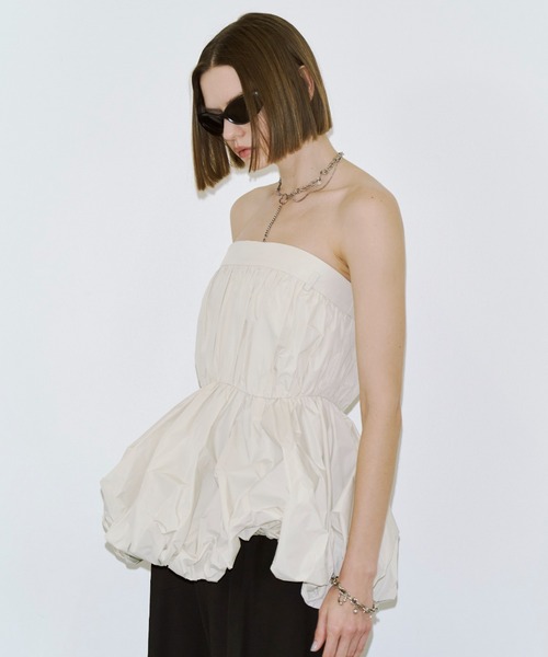 JOSE MOON（ジョゼムーン）の「FOLD TAFFETA BLOUSE/フォールドタフタブラウス（シャツ/ブラウス・レディース・ブラック/ホワイト・FREE）」の4枚目の写真