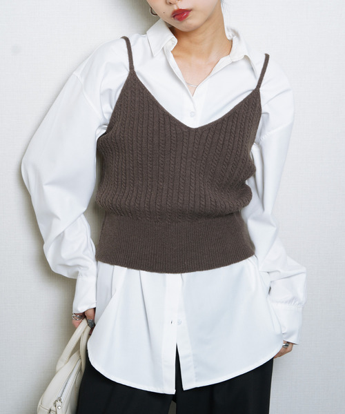 Chillfar（チルファー）の「ニットキャミソール ビスチェ（キャミソール・レディース・ブラック/イエロー/ベージュ/ブラウン/グレー/ブルー・FREE）」の4枚目の写真