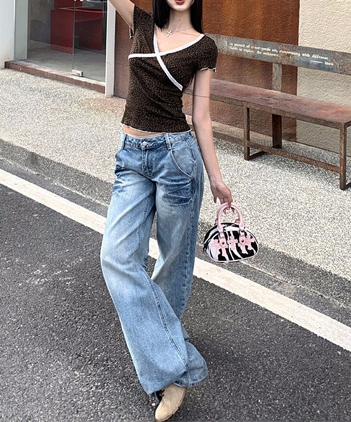 shyam inspiration(シャムインスピレーション)の「VネックレースミニTシャツ/ハート/レオパード/平成/Y2K(Tシャツ/カットソー・レディース・ホワイト系その他/ブラウン/ホワイト・L/M)」の13枚目の写真