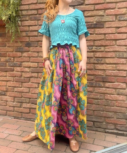 チャイハネ（チャイハネ）の「【チャイハネ】イジェオマスカート（スカート・レディース・グリーン/ピンク・FREE）」の5枚目の写真