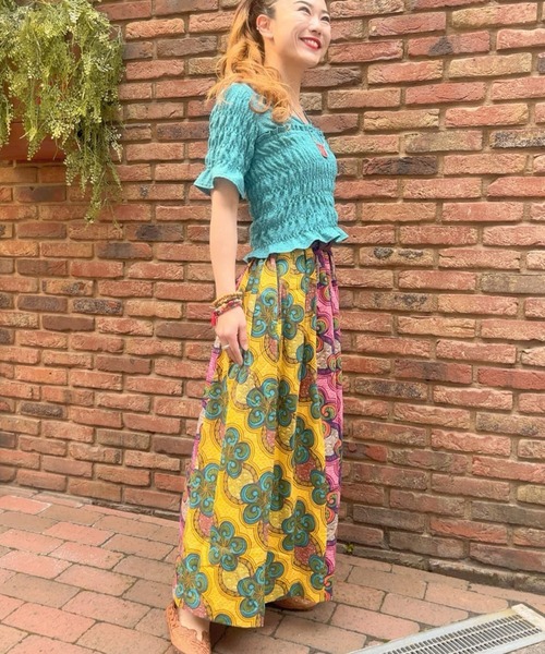 チャイハネ（チャイハネ）の「【チャイハネ】イジェオマスカート（スカート・レディース・グリーン/ピンク・FREE）」の6枚目の写真