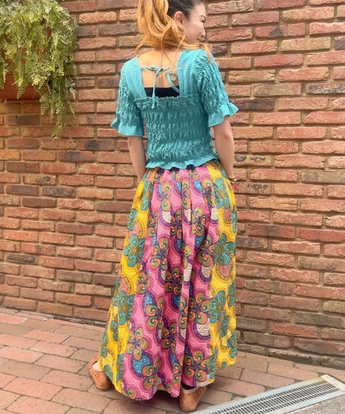 チャイハネ（チャイハネ）の「【チャイハネ】イジェオマスカート（スカート・レディース・グリーン/ピンク・FREE）」の7枚目の写真