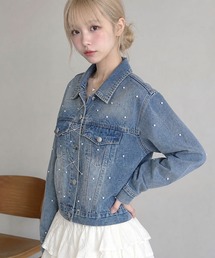 HOOK for girls パールドット×リボンデザインデニムジャケット
