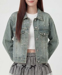 HOOK for girls　パールドット×リボンデザインデニムジャケット