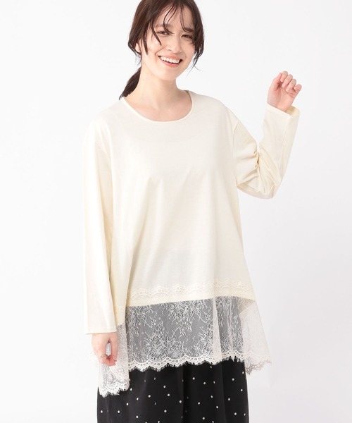 studio CLIP（スタディオクリップ）の「レース切り替えカットソー（Tシャツ/カットソー・レディース・ブラック/グレー/オフホワイト/アイボリー・FREE）」の4枚目の写真