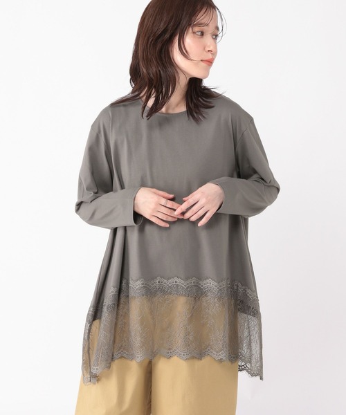 studio CLIP（スタディオクリップ）の「レース切り替えカットソー（Tシャツ/カットソー・レディース・ブラック/グレー/オフホワイト/アイボリー・FREE）」の3枚目の写真