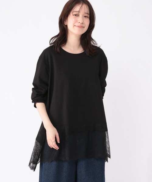 studio CLIP（スタディオクリップ）の「レース切り替えカットソー（Tシャツ/カットソー・レディース・ブラック/グレー/オフホワイト/アイボリー・FREE）」の2枚目の写真