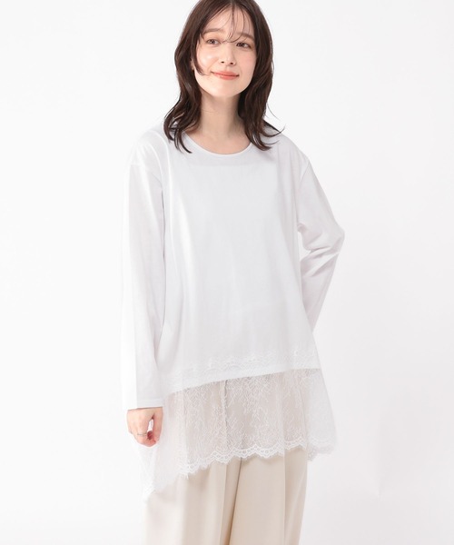 studio CLIP（スタディオクリップ）の「レース切り替えカットソー（Tシャツ/カットソー・レディース・ブラック/グレー/オフホワイト/アイボリー・FREE）」の5枚目の写真