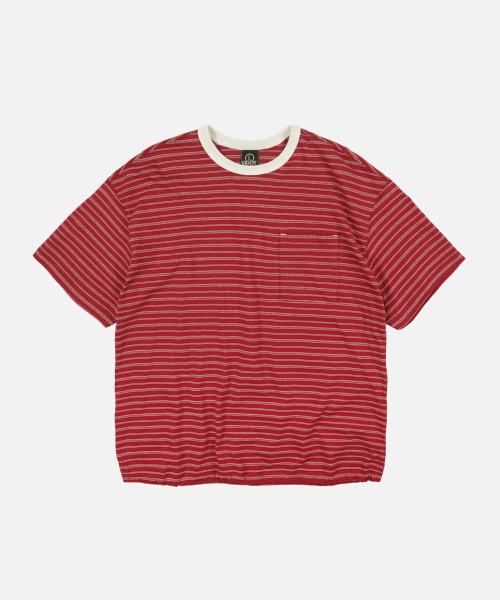 FRIZMWORKS(フリズムワークス)の「JACQUARD STRIPE HALF TEE _ BURGUNDY(Tシャツ/カットソー・メンズ・その他・SMALL/MEDIUM/LARGE/X-LARGE)」の1枚目の写真