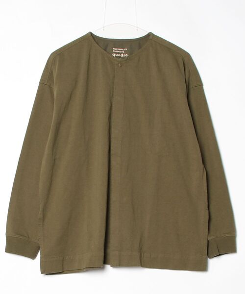 quadro（クオドロ）の「BDドライ度詰め天竺ノーカラーシャツジャケット（Tシャツ/カットソー・レディース・オリーブ/グレー/ダークブルー・FREE）」の2枚目の写真