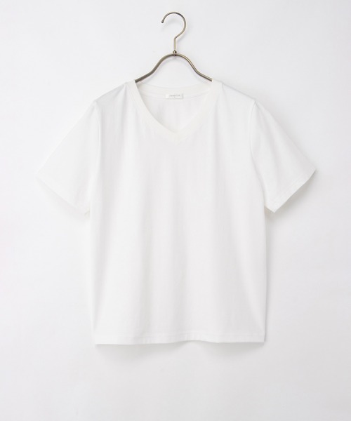 Honeys(ハニーズ)の「【ハニさら・接触冷感・UVカット・遮熱】きれいめVネックTシャツ(Tシャツ/カットソー・レディース・ブラック/オフホワイト/ブルー/スミクロ/モカ・L/LL/M/S)」の22枚目の写真