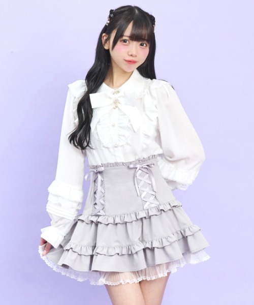 Secret Honey(シークレットハニー)の「袖ピンタックフリルブラウス(シャツ/ブラウス・レディース・ブラック/オフホワイト・MEDIUM)」の4枚目の写真