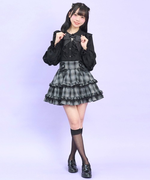 Secret Honey(シークレットハニー)の「袖ピンタックフリルブラウス(シャツ/ブラウス・レディース・ブラック/オフホワイト・MEDIUM)」の7枚目の写真