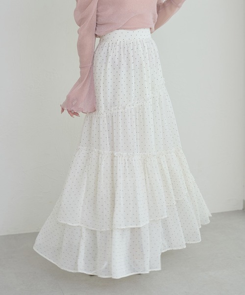 Ambre Neige(アンブルネージュ)の「tiered long skirt / ティアードロングスカート(スカート・レディース・ホワイト系その他/ブラック/オフホワイト・FREE)」の1枚目の写真