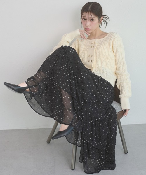 Ambre Neige(アンブルネージュ)の「tiered long skirt / ティアードロングスカート(スカート・レディース・ホワイト系その他/ブラック/オフホワイト・FREE)」の3枚目の写真