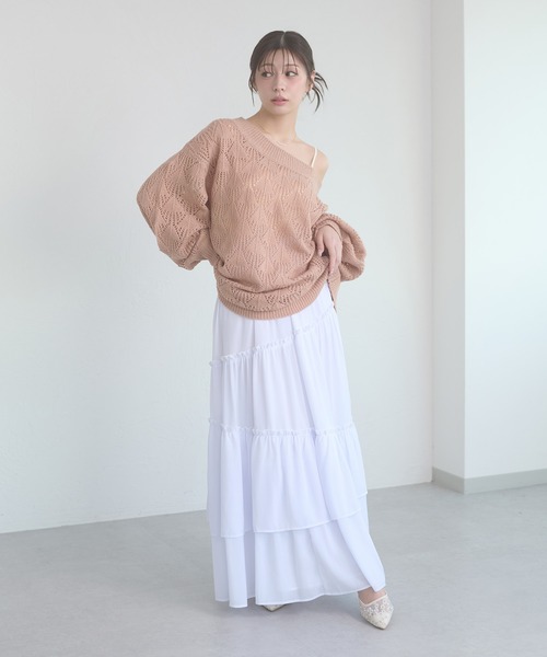 Ambre Neige(アンブルネージュ)の「tiered long skirt / ティアードロングスカート(スカート・レディース・ホワイト系その他/ブラック/オフホワイト・FREE)」の11枚目の写真