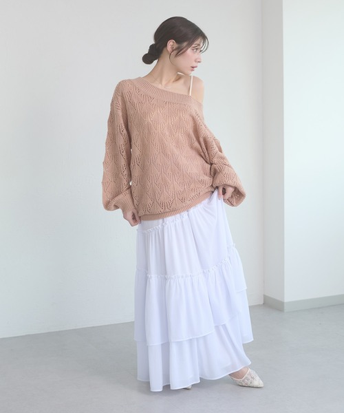Ambre Neige(アンブルネージュ)の「tiered long skirt / ティアードロングスカート(スカート・レディース・ホワイト系その他/ブラック/オフホワイト・FREE)」の12枚目の写真