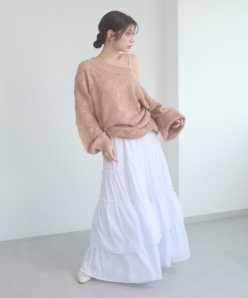 Ambre Neige(アンブルネージュ)の「tiered long skirt / ティアードロングスカート(スカート・レディース・ホワイト系その他/ブラック/オフホワイト・FREE)」の13枚目の写真