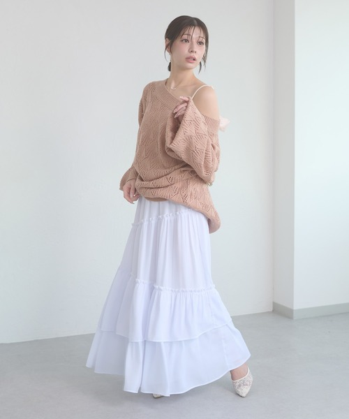 Ambre Neige(アンブルネージュ)の「tiered long skirt / ティアードロングスカート(スカート・レディース・ホワイト系その他/ブラック/オフホワイト・FREE)」の14枚目の写真