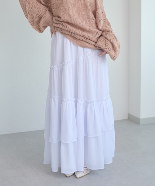 Ambre Neige(アンブルネージュ)の「tiered long skirt / ティアードロングスカート(スカート・レディース・ホワイト系その他/ブラック/オフホワイト・FREE)」の7枚目の写真