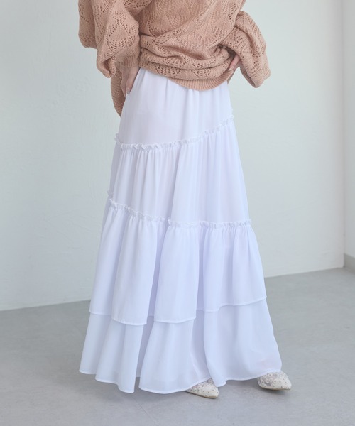 Ambre Neige(アンブルネージュ)の「tiered long skirt / ティアードロングスカート(スカート・レディース・ホワイト系その他/ブラック/オフホワイト・FREE)」の8枚目の写真