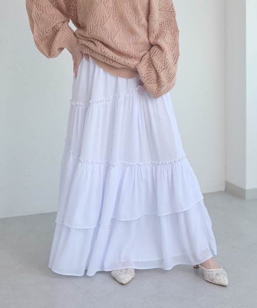 Ambre Neige(アンブルネージュ)の「tiered long skirt / ティアードロングスカート(スカート・レディース・ホワイト系その他/ブラック/オフホワイト・FREE)」の9枚目の写真
