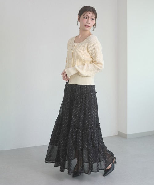 Ambre Neige(アンブルネージュ)の「tiered long skirt / ティアードロングスカート(スカート・レディース・ホワイト系その他/ブラック/オフホワイト・FREE)」の4枚目の写真