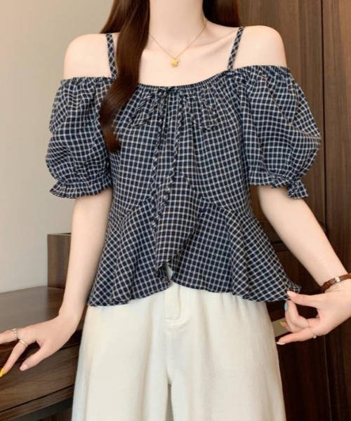 semplice（センプリチェ）の「ブラウス【韓国ファッション】（シャツ/ブラウス・レディース・ベージュ/ブルー・F）」の7枚目の写真