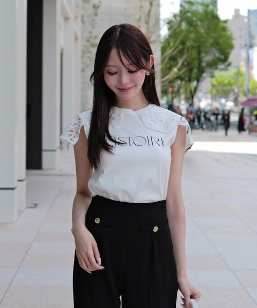 EIMY ISTOIRE(エイミーイストワール)の「EIMY SIGNATURE LACE TEE(Tシャツ/カットソー・レディース・ホワイト/ブラック/ピンクベージュ/チャコールグレー・F)」の1枚目の写真