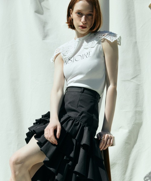 EIMY ISTOIRE(エイミーイストワール)の「EIMY SIGNATURE LACE TEE(Tシャツ/カットソー・レディース・ホワイト/ブラック/ピンクベージュ/チャコールグレー・F)」の9枚目の写真