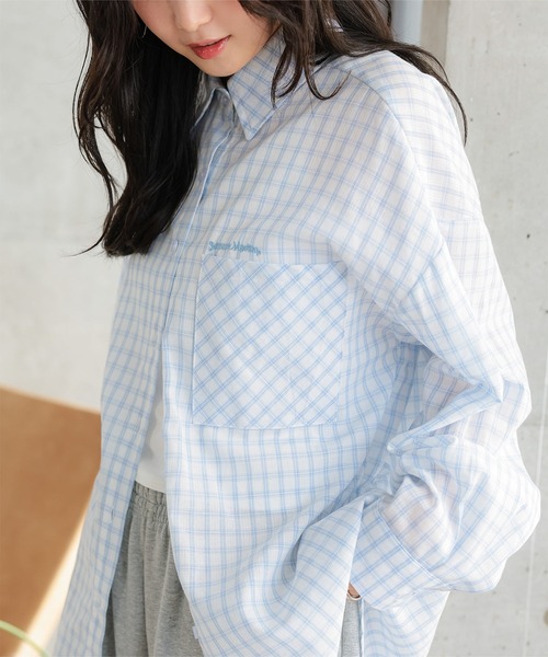 KOBE LETTUCE（コウベレタス）の「刺繍ロゴチェック柄ビッグシャツ（シャツ/ブラウス・レディース・レッド/イエロー/ブラック/ブルー・M）」の7枚目の写真