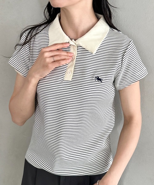 POLOCHAMPS（ポロチャンプス）の「POLOCHAMPS(ポロチャンプス)/ワンポイント刺繍 ポロシャツ フレンチスリーブ/襟付きTシャツ（Tシャツ/カットソー・レディース・ネイビー/グリーン/ブラック/サックスブルー/ピンク・FREE）」の3枚目の写真