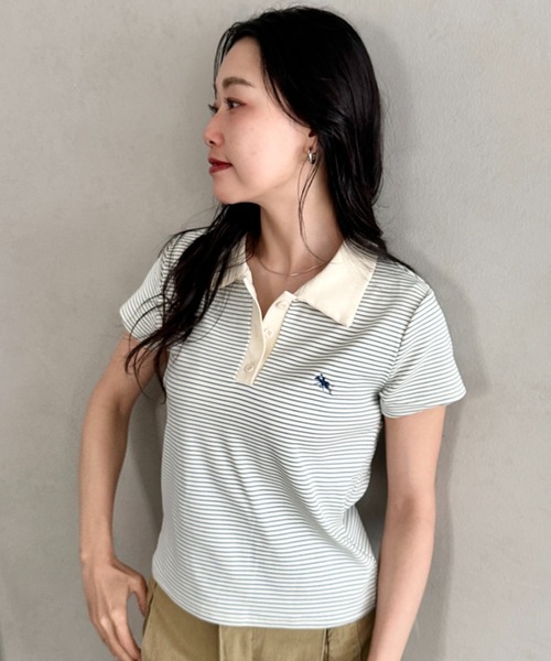 POLOCHAMPS（ポロチャンプス）の「POLOCHAMPS(ポロチャンプス)/ワンポイント刺繍 ポロシャツ フレンチスリーブ/襟付きTシャツ（Tシャツ/カットソー・レディース・ネイビー/グリーン/ブラック/サックスブルー/ピンク・FREE）」の12枚目の写真