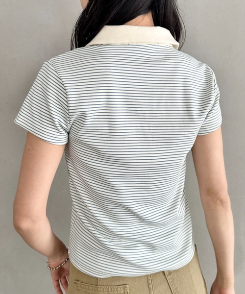POLOCHAMPS（ポロチャンプス）の「POLOCHAMPS(ポロチャンプス)/ワンポイント刺繍 ポロシャツ フレンチスリーブ/襟付きTシャツ（Tシャツ/カットソー・レディース・ネイビー/グリーン/ブラック/サックスブルー/ピンク・FREE）」の11枚目の写真