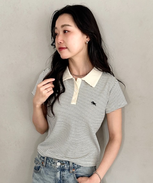 POLOCHAMPS（ポロチャンプス）の「POLOCHAMPS(ポロチャンプス)/ワンポイント刺繍 ポロシャツ フレンチスリーブ/襟付きTシャツ（Tシャツ/カットソー・レディース・ネイビー/グリーン/ブラック/サックスブルー/ピンク・FREE）」の7枚目の写真