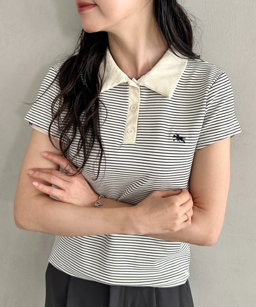 POLOCHAMPS（ポロチャンプス）の「POLOCHAMPS(ポロチャンプス)/ワンポイント刺繍 ポロシャツ フレンチスリーブ/襟付きTシャツ（Tシャツ/カットソー・レディース・ネイビー/グリーン/ブラック/サックスブルー/ピンク・FREE）」の19枚目の写真