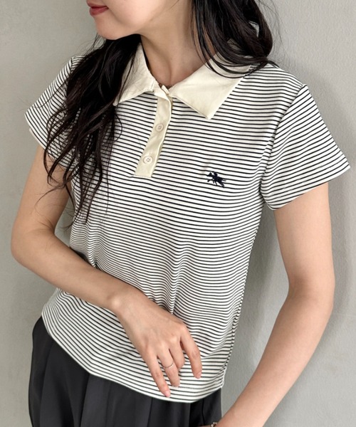 POLOCHAMPS（ポロチャンプス）の「POLOCHAMPS(ポロチャンプス)/ワンポイント刺繍 ポロシャツ フレンチスリーブ/襟付きTシャツ（Tシャツ/カットソー・レディース・ネイビー/グリーン/ブラック/サックスブルー/ピンク・FREE）」の17枚目の写真