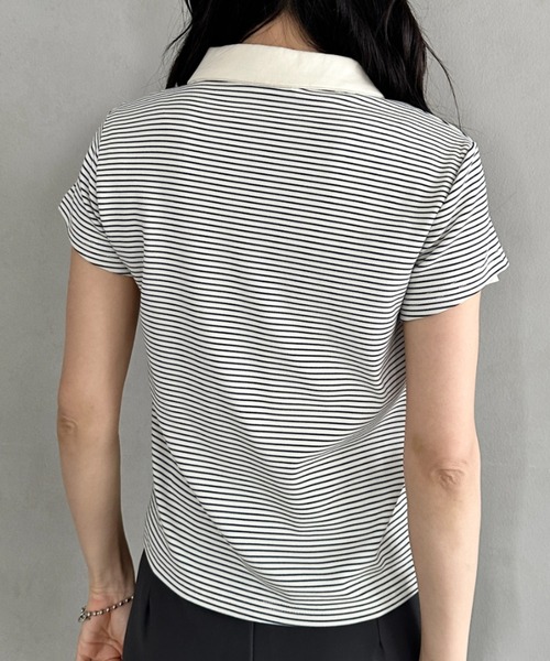 POLOCHAMPS（ポロチャンプス）の「POLOCHAMPS(ポロチャンプス)/ワンポイント刺繍 ポロシャツ フレンチスリーブ/襟付きTシャツ（Tシャツ/カットソー・レディース・ネイビー/グリーン/ブラック/サックスブルー/ピンク・FREE）」の15枚目の写真