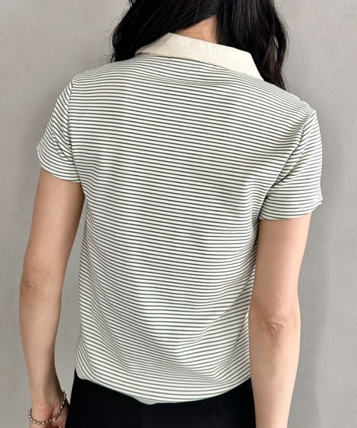 POLOCHAMPS（ポロチャンプス）の「POLOCHAMPS(ポロチャンプス)/ワンポイント刺繍 ポロシャツ フレンチスリーブ/襟付きTシャツ（Tシャツ/カットソー・レディース・ネイビー/グリーン/ブラック/サックスブルー/ピンク・FREE）」の20枚目の写真