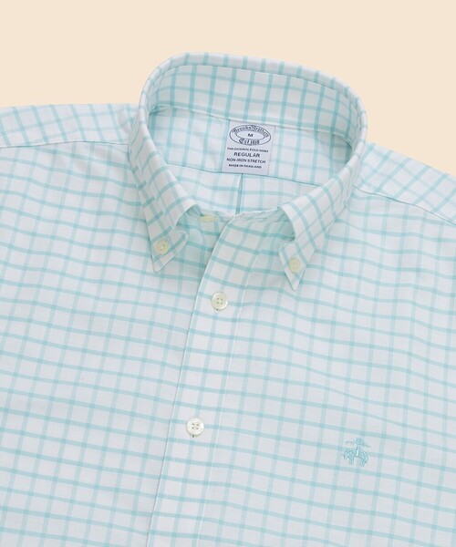 BROOKS BROTHERS(ブルックスブラザーズ)の「ストレッチオックスフォード GFロゴ シーズナルパターン ショートスリーブカジュアルシャツ Regular Fit(シャツ/ブラウス・メンズ・ストライプ/ライトグリーン/ブルー・LARGE/MEDIUM/X-LARGE/SMALL)」の4枚目の写真