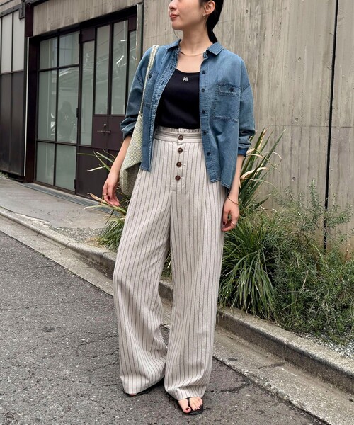 fredy emue(フレディエミュ)の「ストライプセミワイドタックパンツ(その他パンツ・レディース・ベージュ系その他/ブラウン系その他/ブラック系その他・36/38)」の8枚目の写真