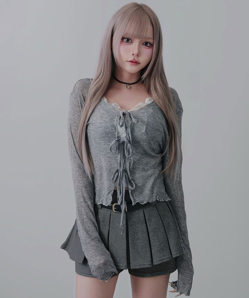 Diable baiser(ディアブルベーゼ)の「Y2Kベルト付プリーツミニスカパンボトム(スカート・レディース・ブラック/グレー・LL/LARGE/MEDIUM)」の8枚目の写真