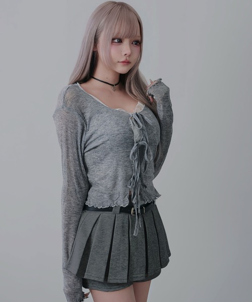 Diable baiser(ディアブルベーゼ)の「Y2Kベルト付プリーツミニスカパンボトム(スカート・レディース・ブラック/グレー・LL/LARGE/MEDIUM)」の10枚目の写真