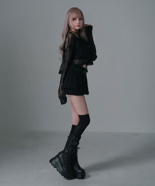 Diable baiser(ディアブルベーゼ)の「Y2Kベルト付プリーツミニスカパンボトム(スカート・レディース・ブラック/グレー・LL/LARGE/MEDIUM)」の15枚目の写真
