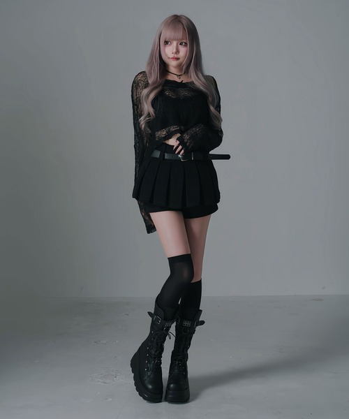 Diable baiser(ディアブルベーゼ)の「Y2Kベルト付プリーツミニスカパンボトム(スカート・レディース・ブラック/グレー・LL/LARGE/MEDIUM)」の16枚目の写真