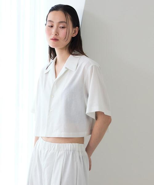 THE GOODLAND MARKET(ザグッドランドマーケット)の「『別注』MIDIUMISOLID×THE GOODLAND MARKET LINEN open-collar shirts(シャツ/ブラウス・レディース・ホワイト/ブラック・FREE)」の3枚目の写真