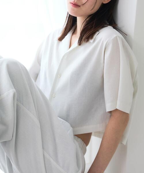 THE GOODLAND MARKET(ザグッドランドマーケット)の「『別注』MIDIUMISOLID×THE GOODLAND MARKET LINEN open-collar shirts(シャツ/ブラウス・レディース・ホワイト/ブラック・FREE)」の6枚目の写真